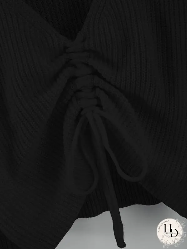 Drawstring Front Drop Shoulder Sweater
