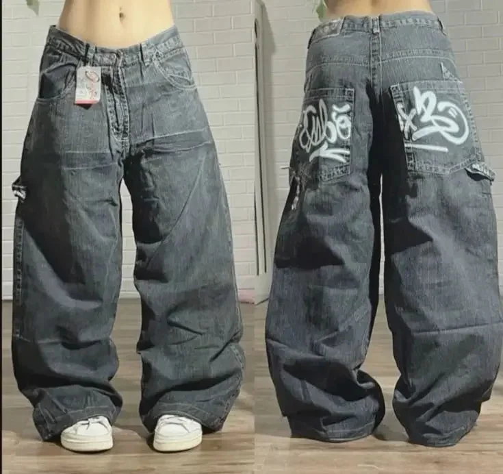Aonga Street Vintage Jeans New Y2K Harajuku Wash blue Multiple pockets Baggy Jeans Denim Pants Mens Womens High Waist Wide Trousers aonga