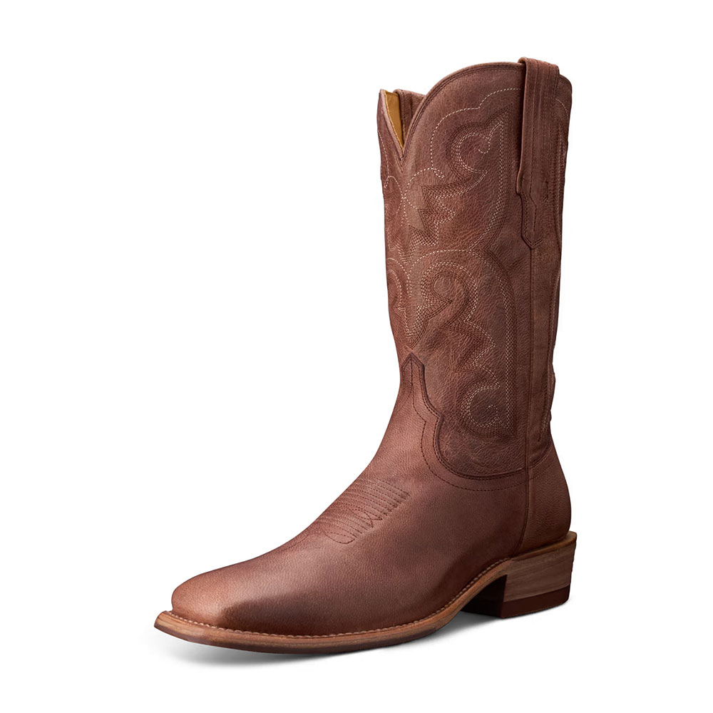 Brown Square Toe Chunky Heel Mid-Calf Cowgirl Boots with Embroidery Nicepairs