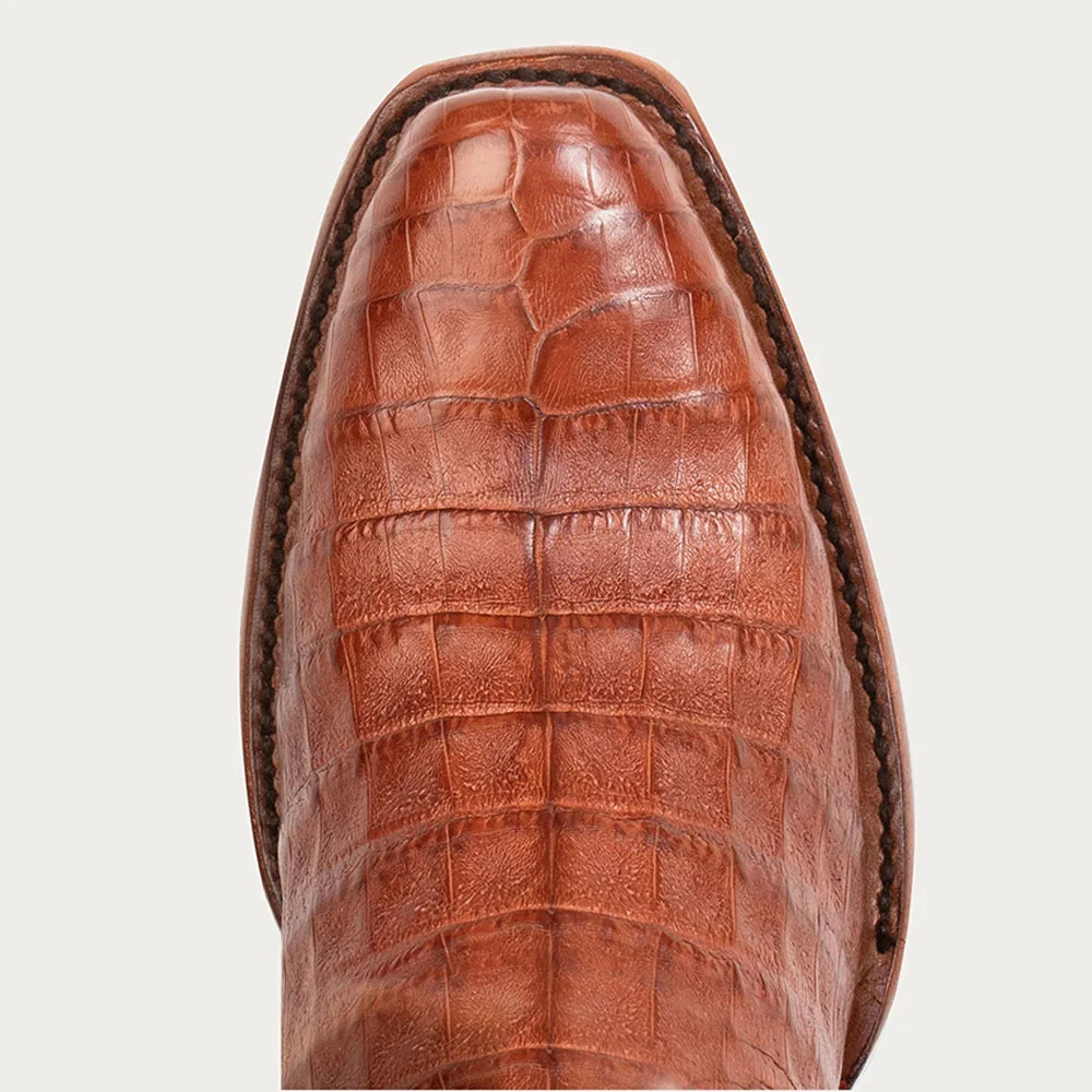 Brown Croco Embossed Square Toe Embroidered Cowgirl Boots for Women