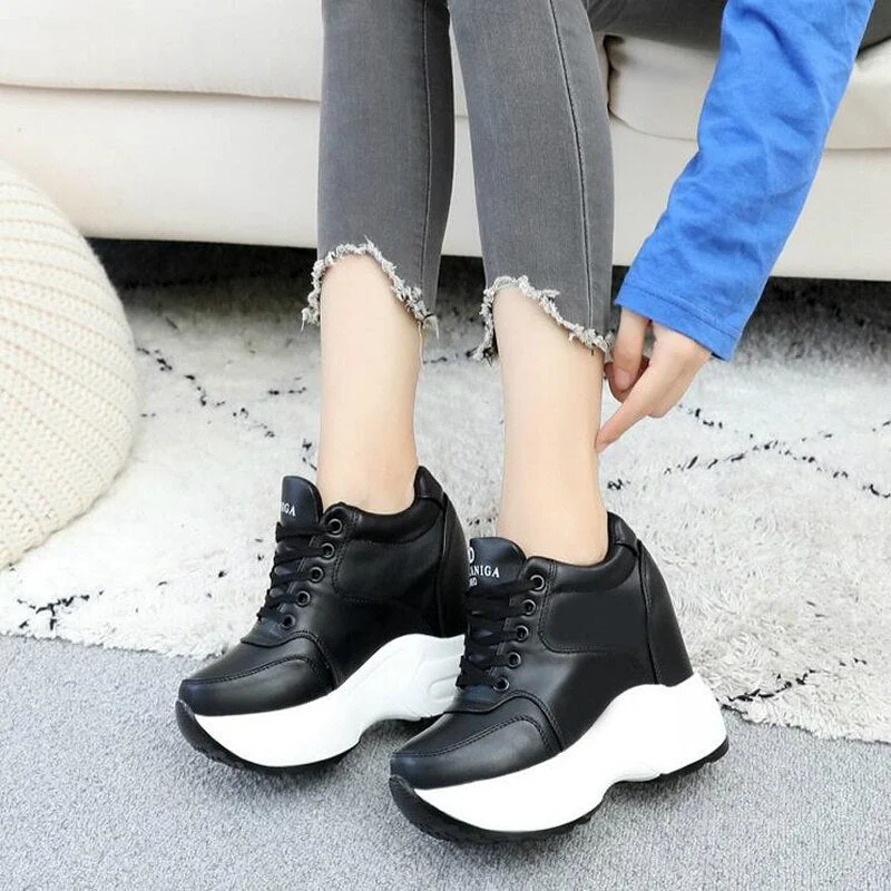 2020 NEW Women Ankle Boots Spring Autumn PU Leather Shoes Woman Platform Height Increased Sneakers 10 CM Thick Sole Wedges W705
