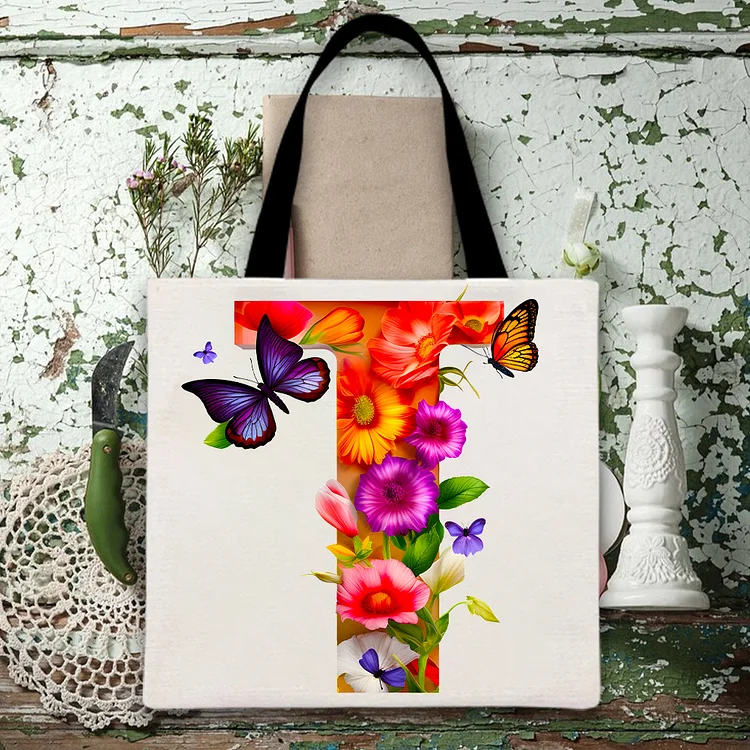 T-Print Canvas Bag Wrapped In Flowers And Butterflies-BSTC1268