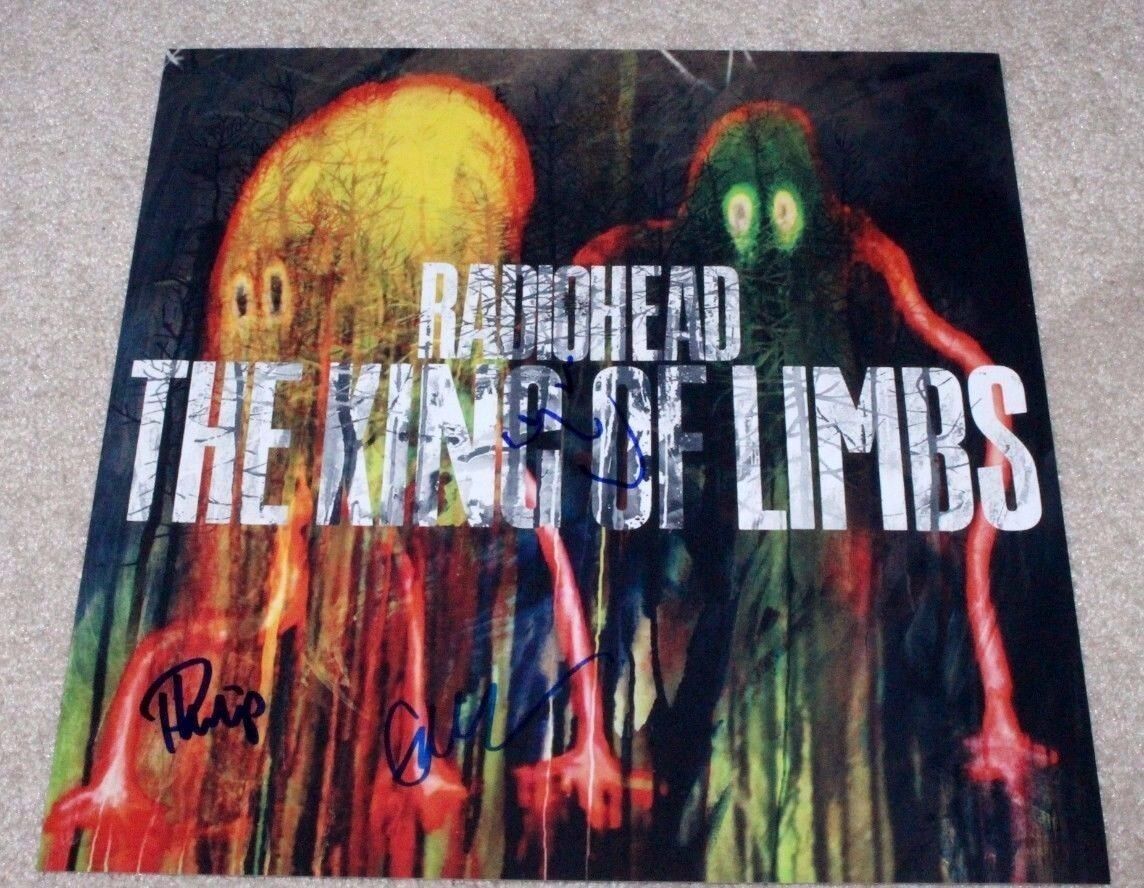 RADIOHEAD BAND SIGNED 'THE KING OF LIMBS' RECORD ALBUM FLAT Photo Poster painting X3 W/COA