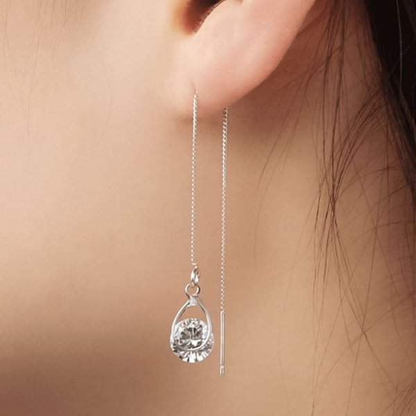 Exquisite and Fashionable 925 Sterling Silver Earrings, Zircon Drop Shape Pendants, Tassels, Symmetrical Long Earrings, Pendant Temperament, Simple Chain Earrings, Anniversary Gifts, Valentine's Day Gifts for Women, Earrings - Shop Trendy Women's Fashion | TeeYours