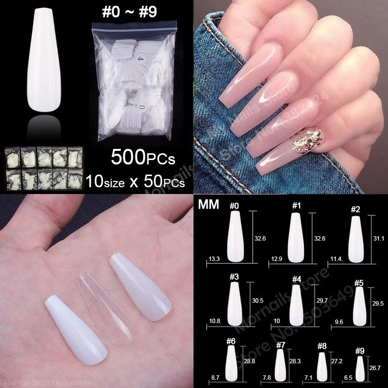 500 Pieces Of Ballerina Stiletto Coffin Rounded Square False Nail Tips Manicure Fake Nail Tips Long False Nails Short Nail Tips-Nail Inspo