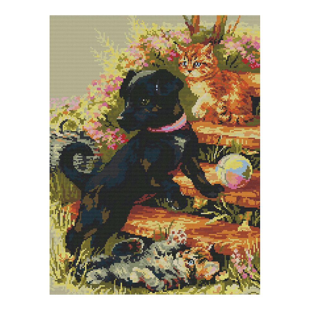 

Little black dog and kitten - 14CT Stamped Cross Stitch - 36*46cm, 501 Original