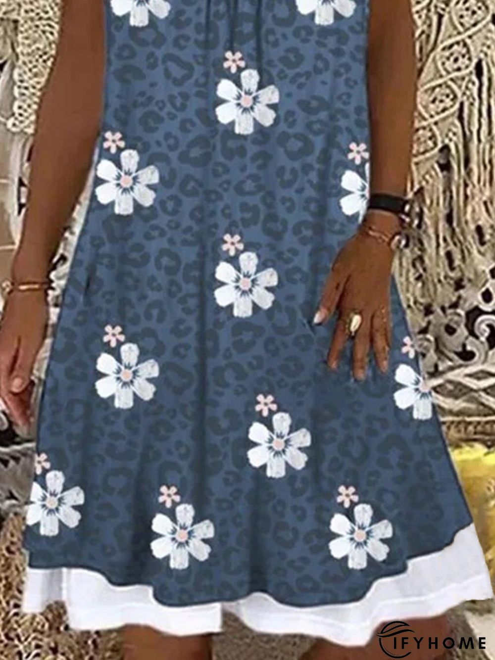 Floral Casual Patchwork Loosen Sleeveless A-line Dress | IFYHOME