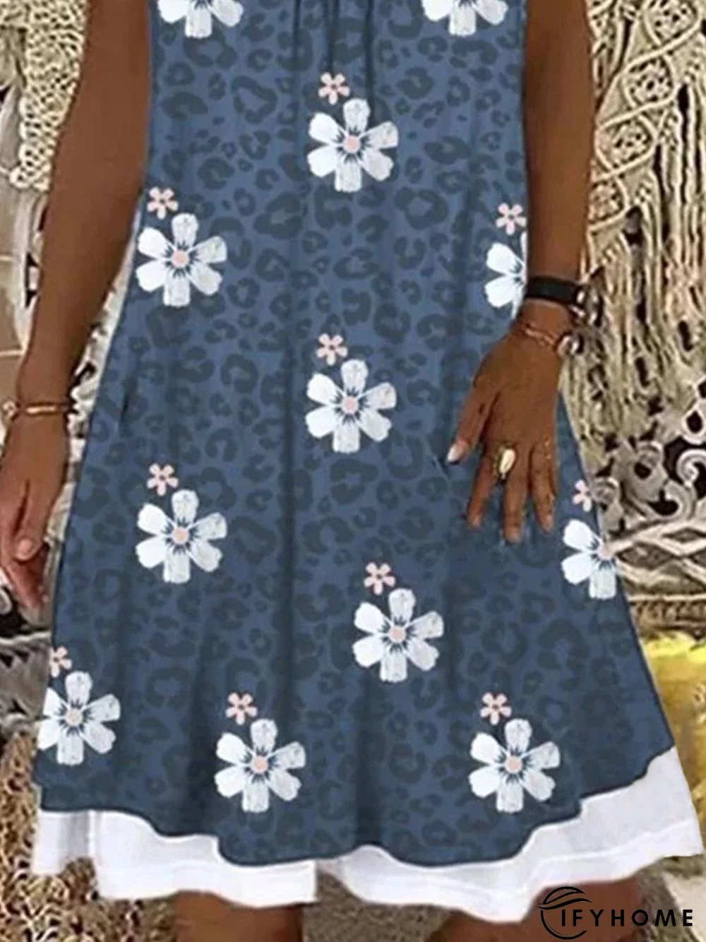 Floral Casual Patchwork Loosen Sleeveless A-line Dress | IFYHOME