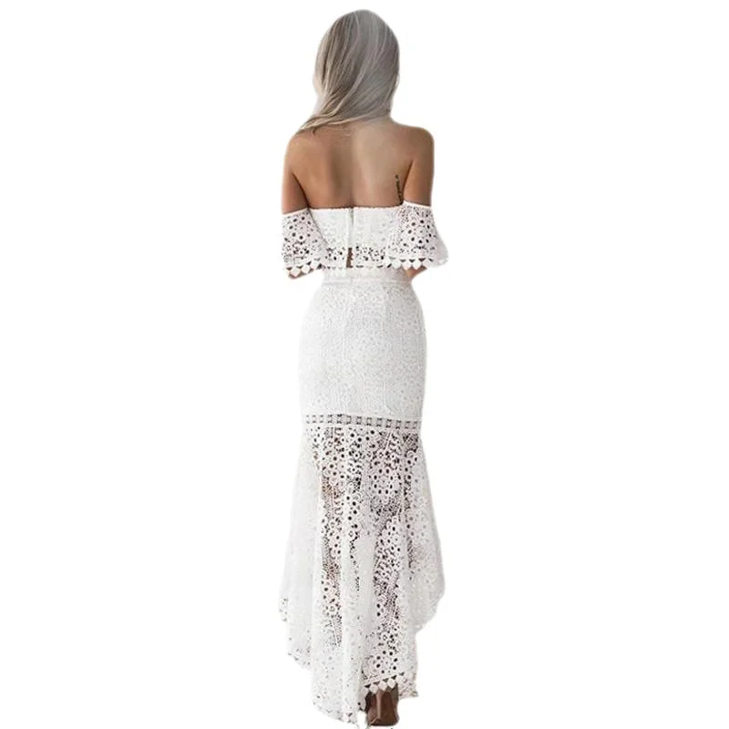 Uveng Lace Skirt Tube Top Backless Temperament Pencil Two-piece Women's Dress