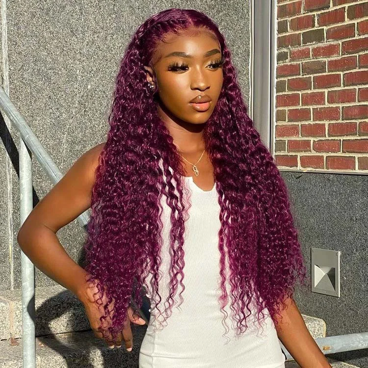 Burgundy Brazilian 13*4 HD Lace Front Pre-Plucked Deep Wave Wigs 