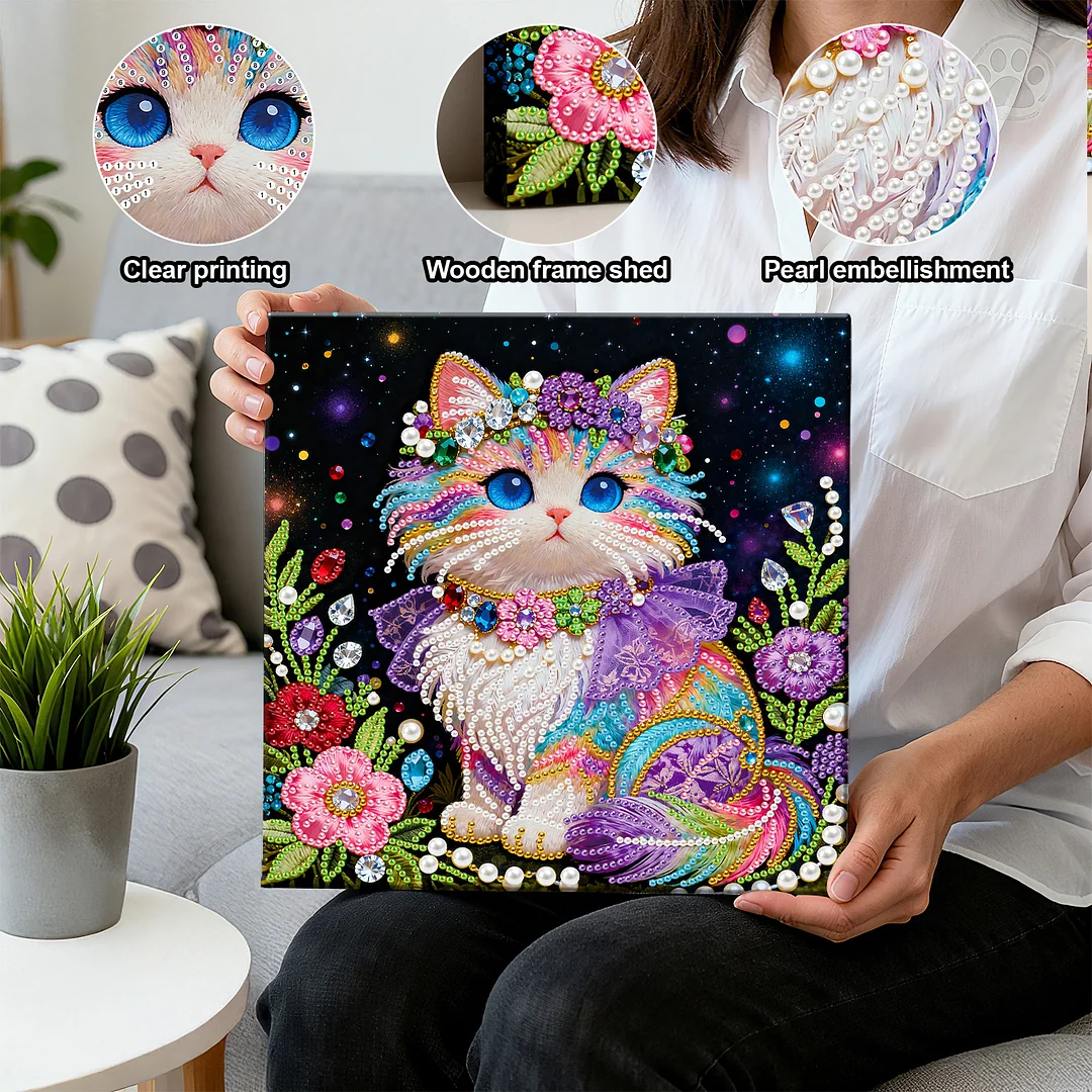 Cat Art Diamond Painting Kit for Adults Home Decor 25x25cm With Frame