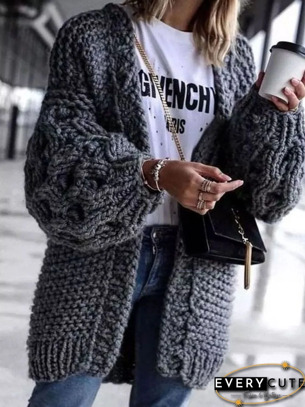 Plus Size Plain Casual Long Sleeve Cardigan Sweater coat
