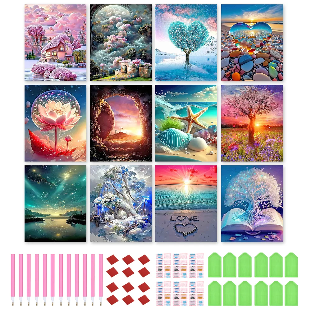 12pcs Diamond Painting - Full Round Drill - Scenery(Canvas|30*40cm)