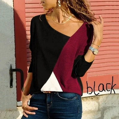 Colorblock round neck long-sleeved casual T-shirt