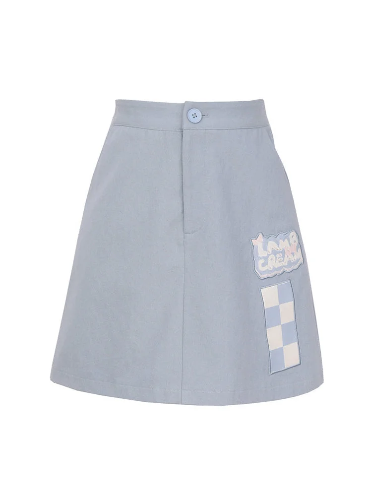 Harajuku Kawaii Lamb Cream Blue Mini Skirt BE1153