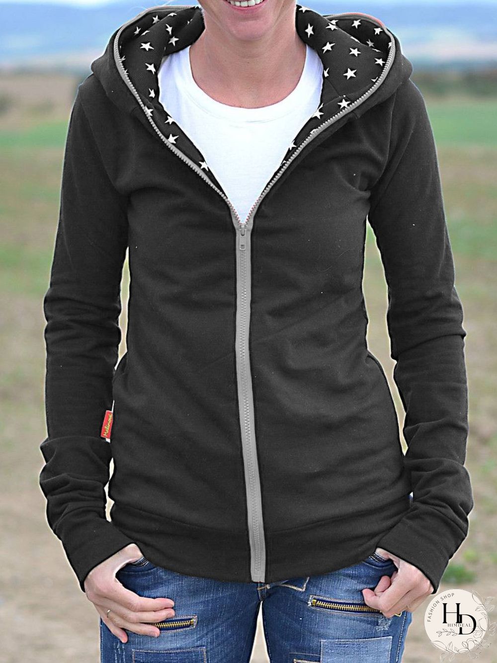 Navy Blue Hoodie Casual Plus Size Knit coat