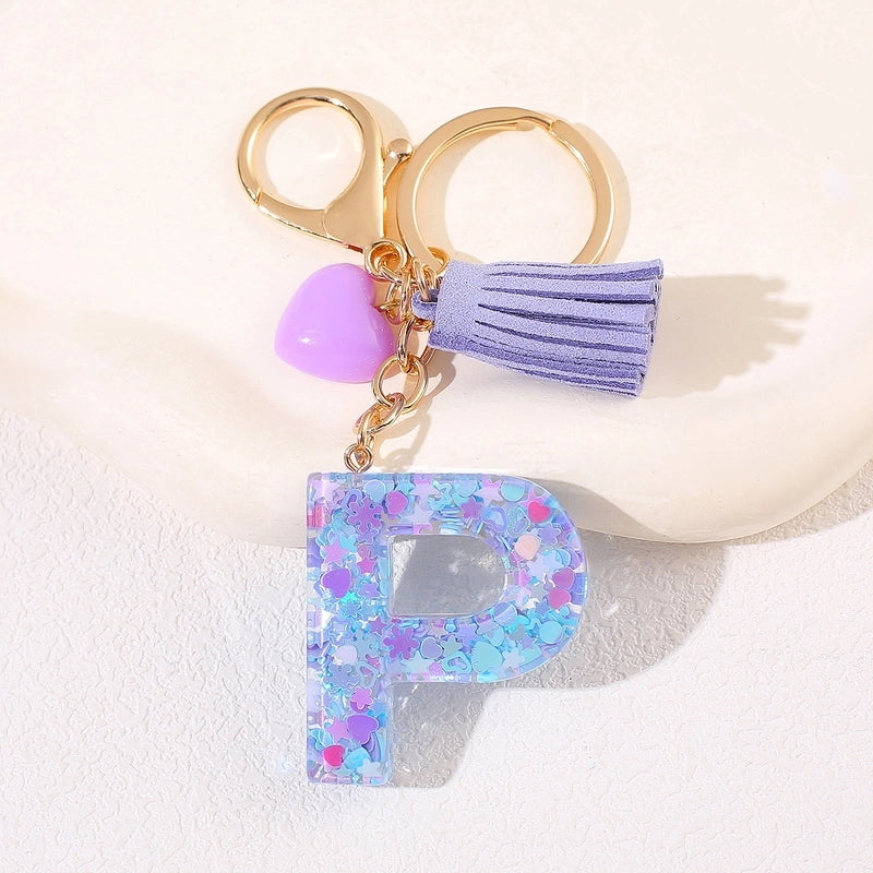 New Women’s Purple Love Tassel 26 Letter Keychain Cute Car Key Chain Couple Backpack Jewelry