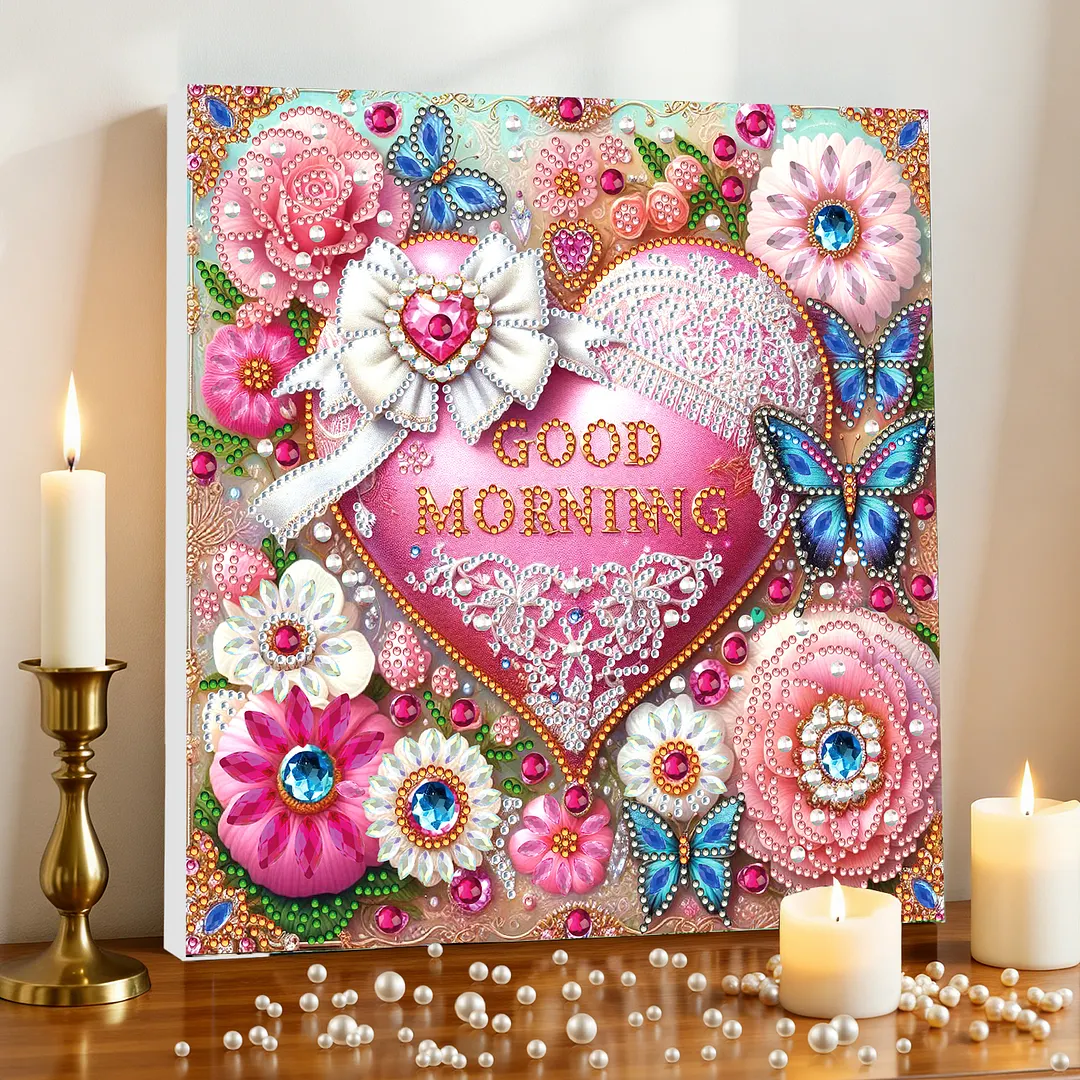 Good Morning DIY Special Shape Drill Diamond Art Pearl Painting Kit with Frame 25x25cm Art Craft Pearl Diamond Painting for Adults Beginners Home Decor
