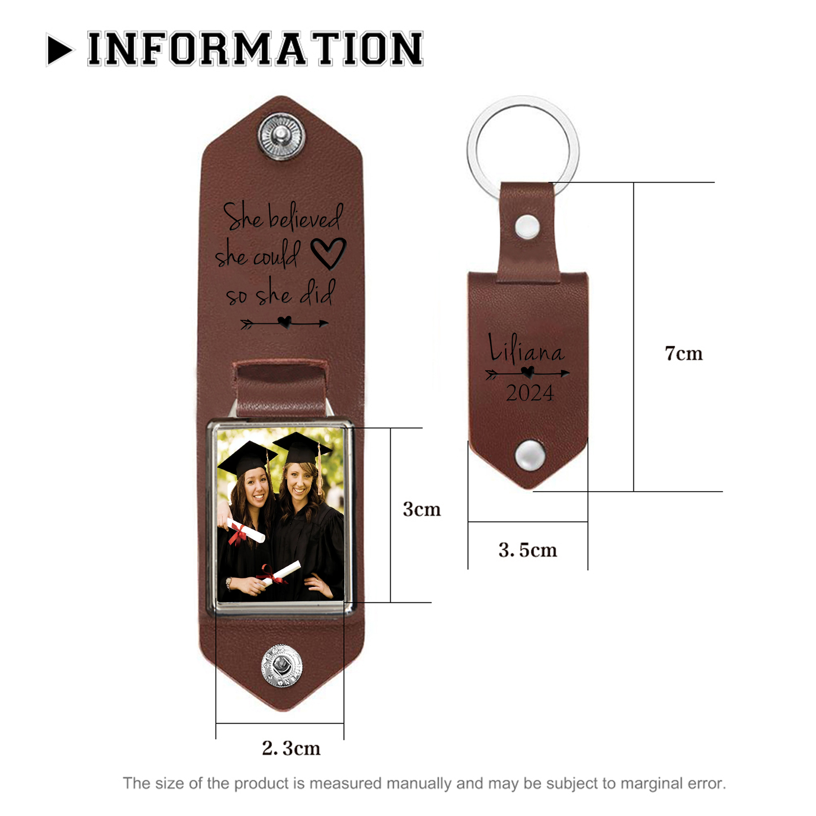 2024 Personalised Graduation Leather Keychain Custom Name & Photo Keychain Graduation Gift - She Believed She Could, So She Did-Jessemade AU