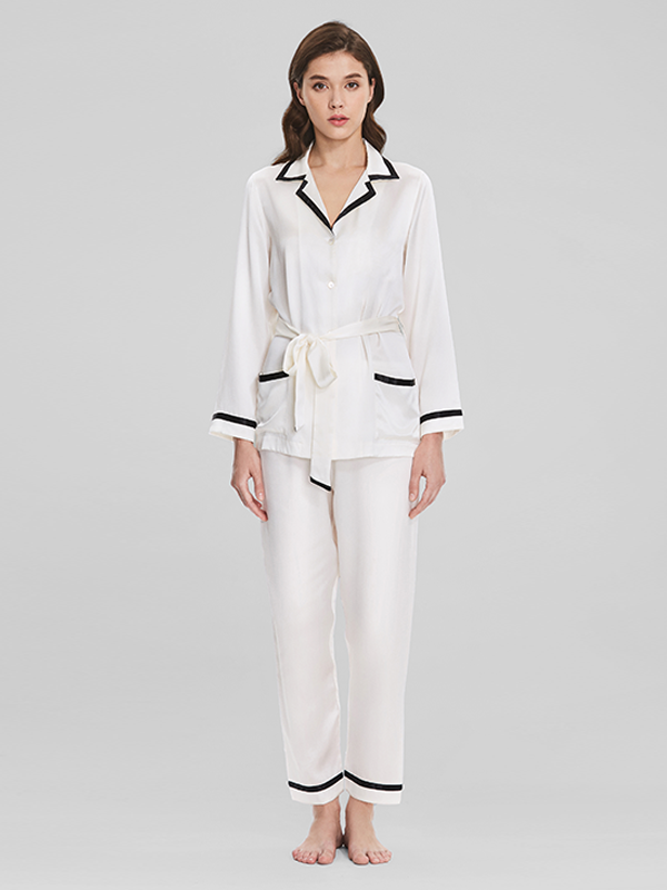 22 Momme High-Quality Vintage COCO Collection Classic Silk Pajamas Set White