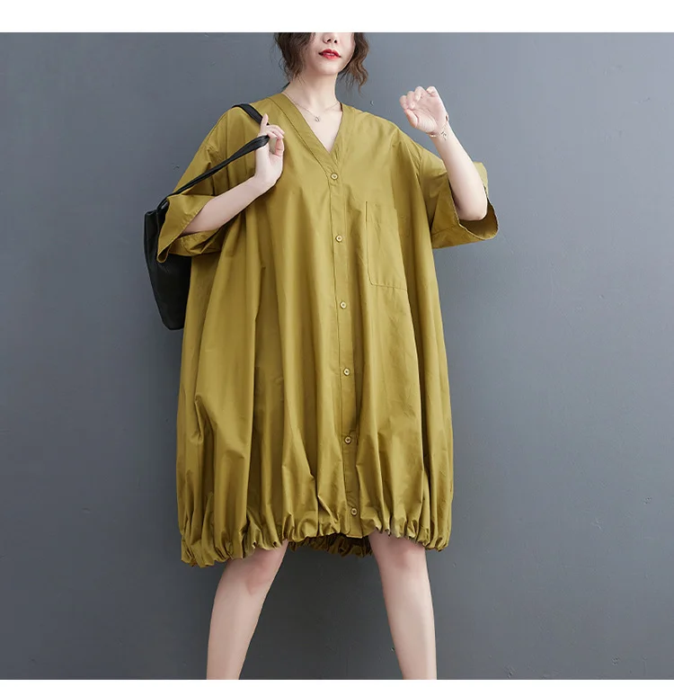 Loose Solid Color Short Sleeve Mini Dress