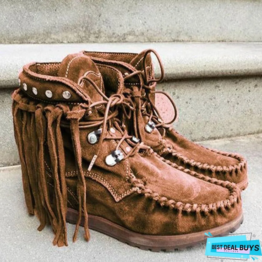 Faux Suede Fringed Autumn Boots