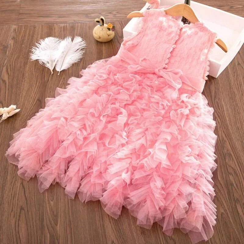 Girls Lace Embroidery Dress Spring Flower Tutu Ball Gown 3 4 5 6 7 8 Years Kids Birthday Party Princess Costume Children Clothes