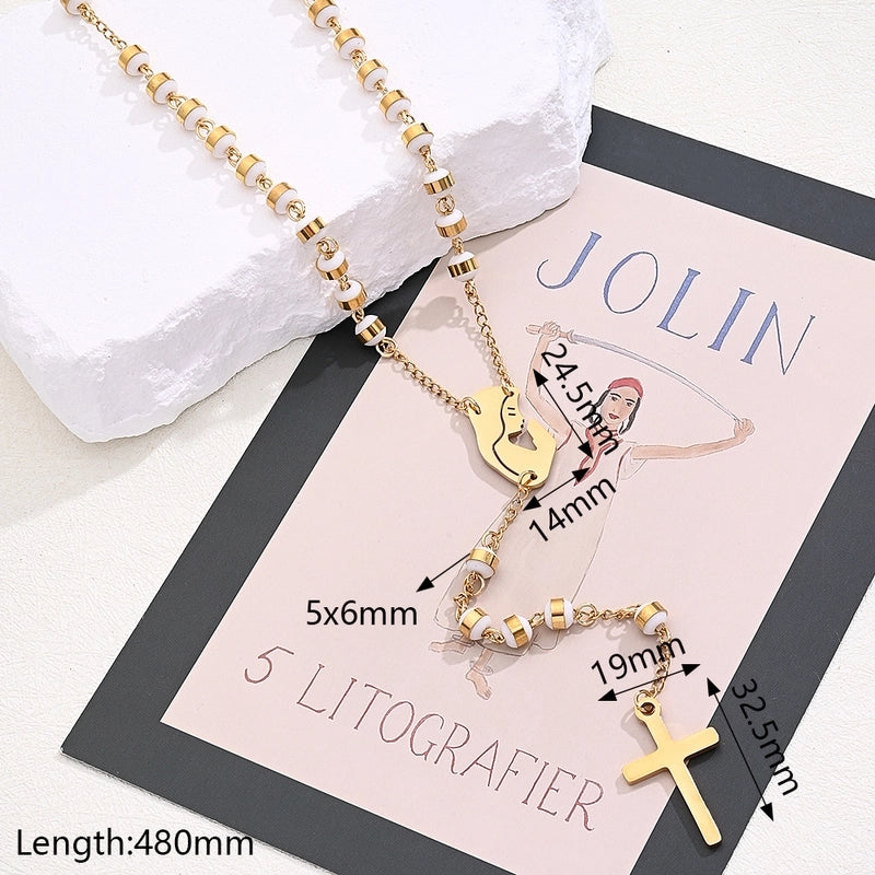 304 Stainless Steel Silica Gel 18K Gold Plated Beaded Polishing Plating Cross Virgin Mary Oval Sweater Chain Long Necklace Necklace