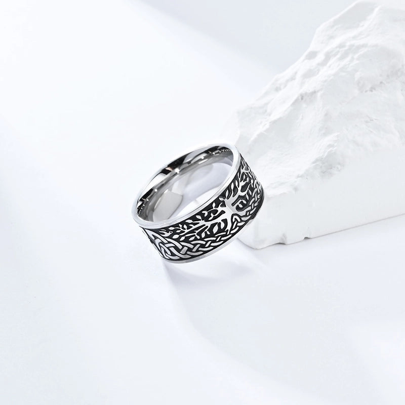 Minimalist Tree Chains Print 304 Stainless Steel 18K Gold Plated Rings In Bulk