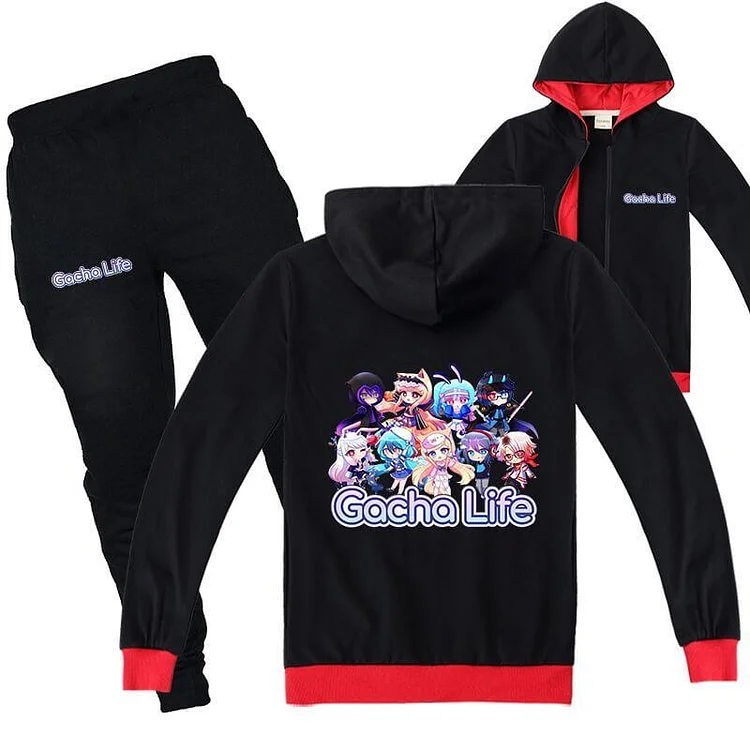 Mayoulove Gacha Life Print Girls Boys Zip Up Hoodie And Sweatpants Set Tracksuit-Mayoulove