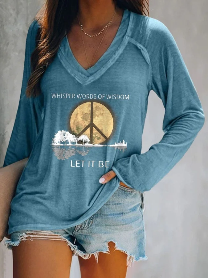 Hippie Guitar Lake Whisper Words Of Wisdom Let It Be Print T-Shirt