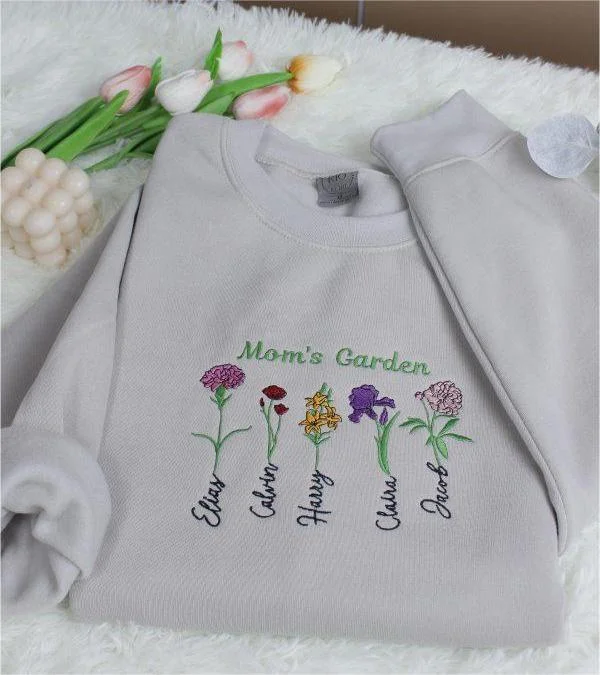 Custom Embroidered Mom’s Garden Sweatshirt with Birth Month Flower Name