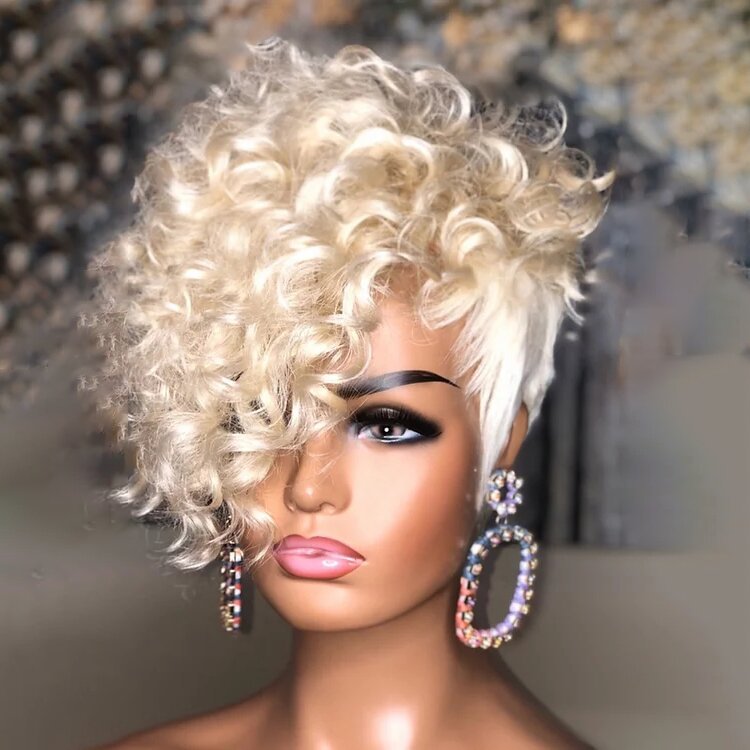 🔥Hot| 4*4 Lace Closure Glueless🔥Special Style Silver Short Wave Curly Bob Wig With Bangs US Mall Lifes
