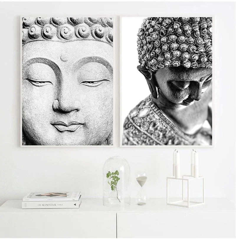 Sakyamuni Buddha Statue Qoutes Wall Art Canvas Painting Black White Nordic Posters And Prints Wall Pictures For Living Room