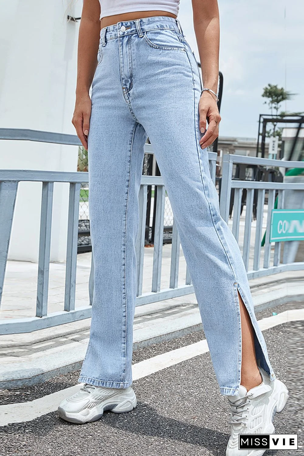 Casual Street Solid Slit High Waist Wide Leg Solid Color Bottoms