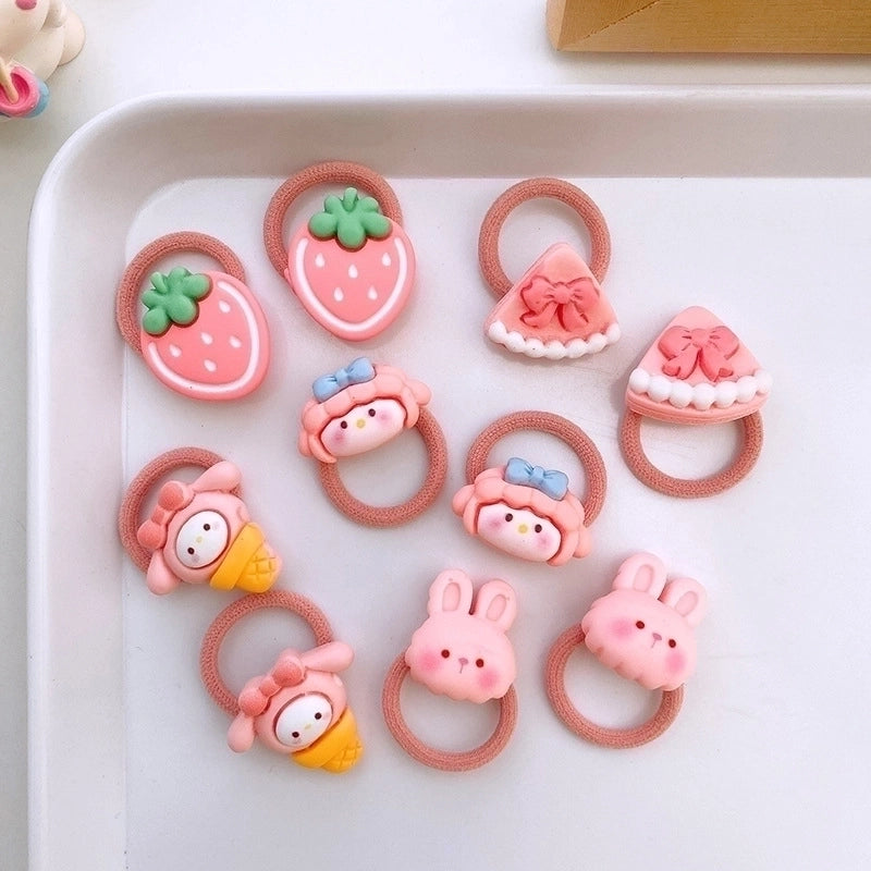 10 Colorful Cartoon Resin Children’s Small Size Finger Hair Bands High Elastic Braided Hair Bands Cute Baby Hair Accessories