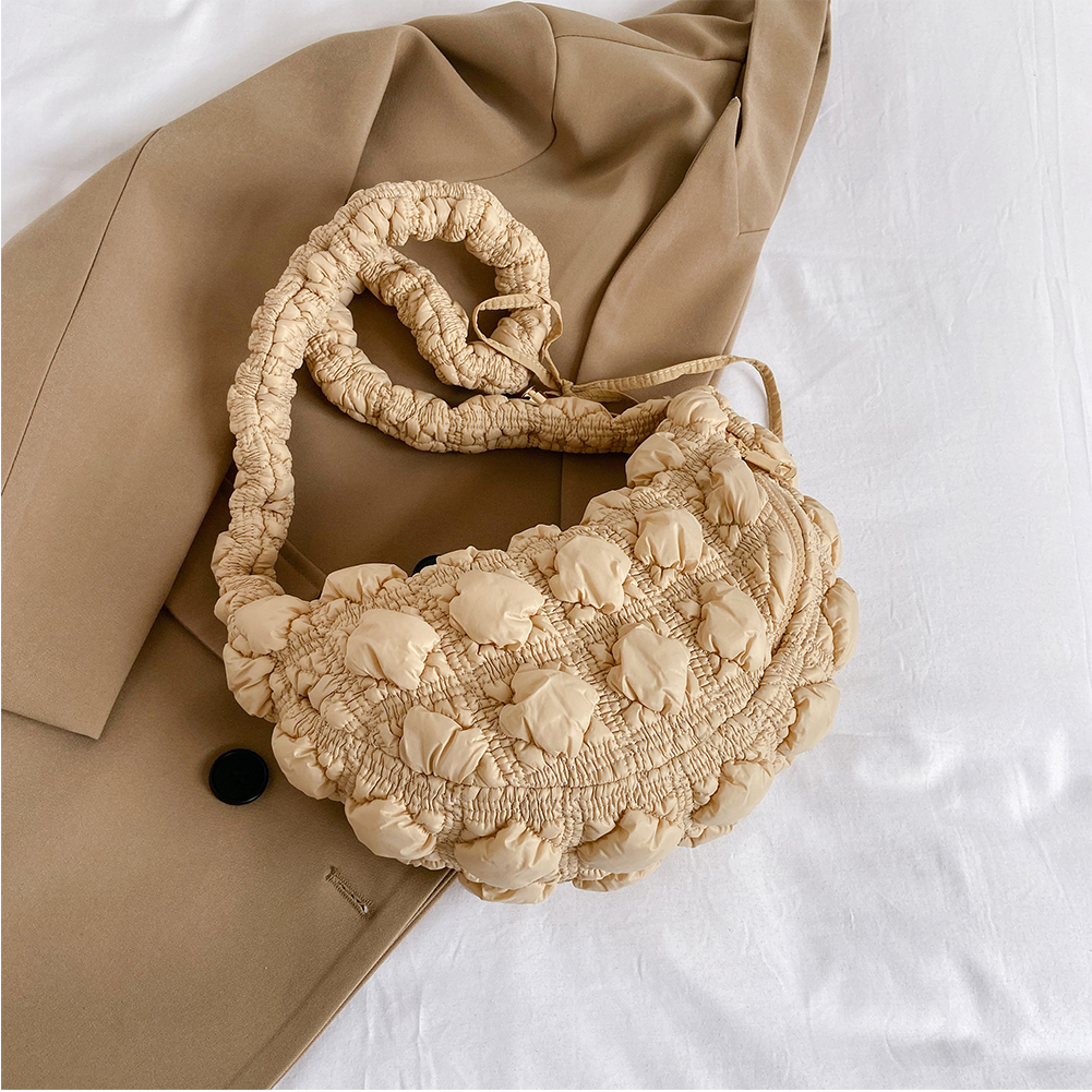 Women Cloud Pleatd Bag Zipper Quilted Crossbody Bag Solid Color Drawstring Strap Adjustable Female Casual Handbag