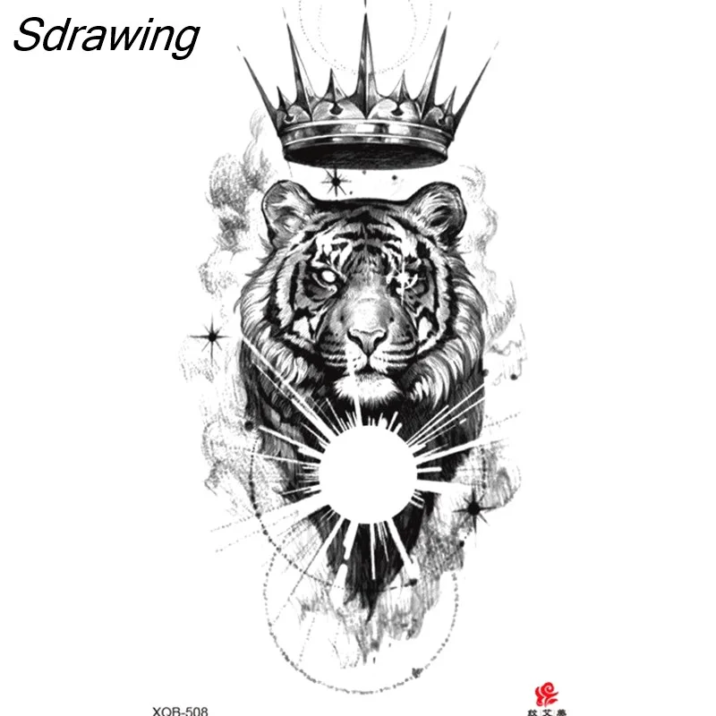 Sdrawing Waterproof Lasting Temporary Tattoo Flower Arm Tattoo Stickers Dark Hot Girl Snake Tiger Lion Fake Tattoo for Women Gifts 328-0