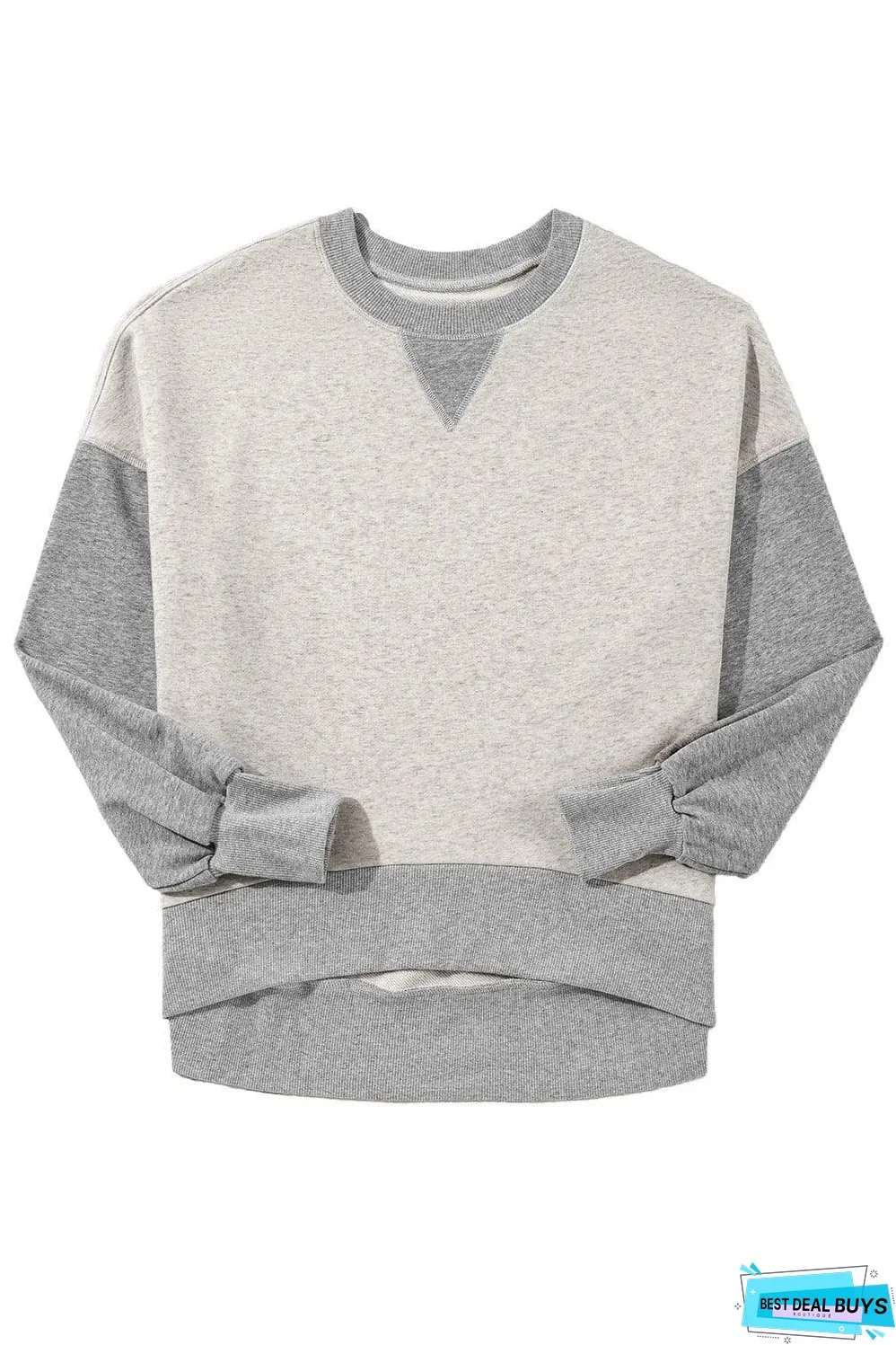 Light Grey Color Block Thumbhole Sleeve Drop Shoulder Sweatshirt
