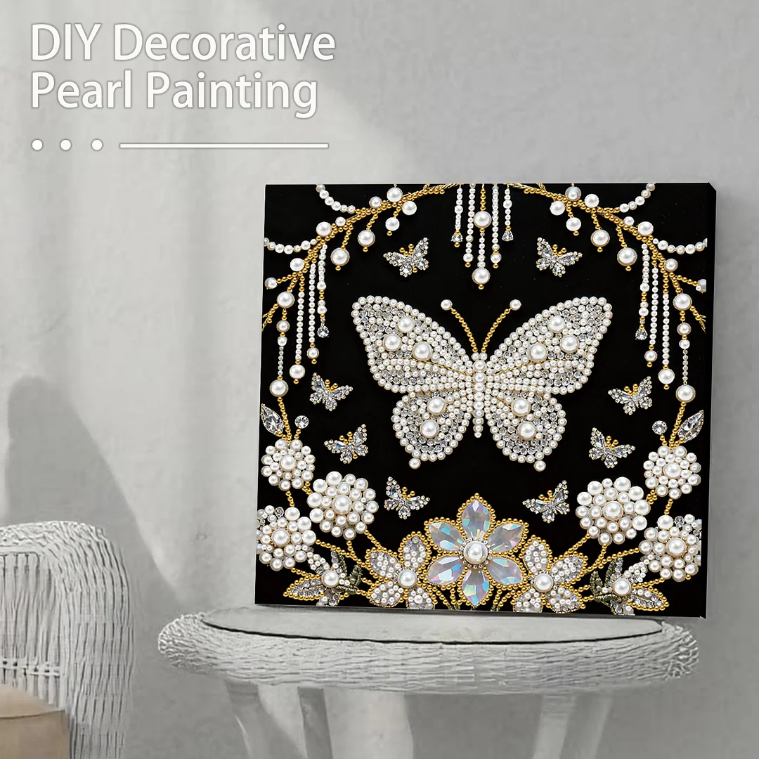 Flower Butterfly DIY Pearl Art Diamond Painting Kit Home Decor 25x25cm With Frame