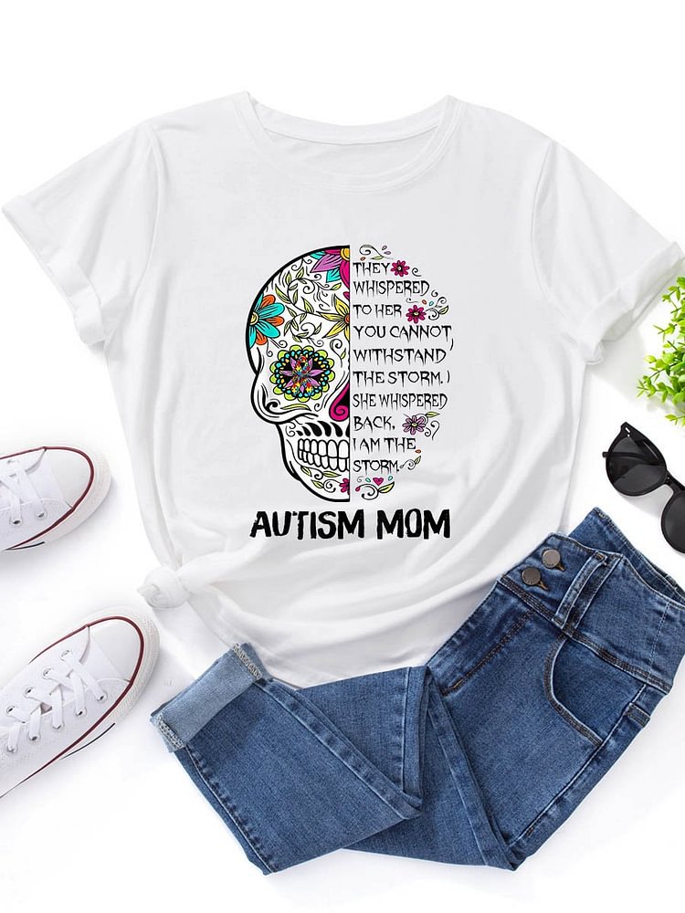 Bestdealfriday Autism Mom Graphic Round Neck Short Sleeve Tee