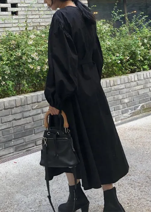 Modern black cotton quilting clothes o neck Batwing Sleeve Kaftan spring Dresses
