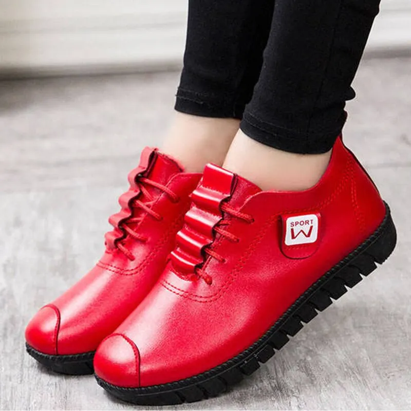 Women Shoes Autumn Winter Pu Leather Women's Flat Walking Shoes Lace up Sneakers 2020 Woman Sewing Plush Warm Female Footwear