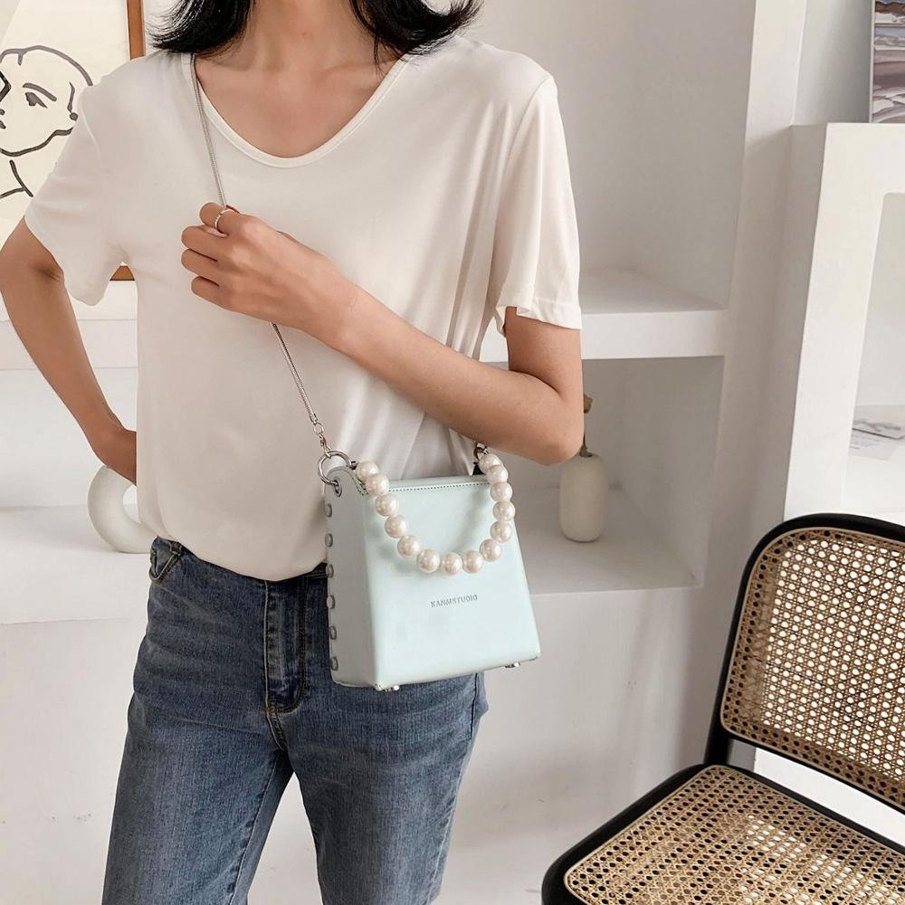 Mini Pearl Design Crossbody Bags For Women 2020 Summer Simple Box Shape Shoulder Handbags Female Travel Cross Body Bag