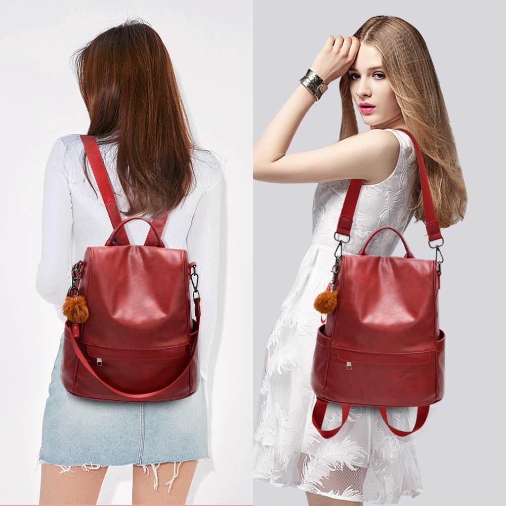 Women Backpack Purse PU Leather Anti-theft Casual Shoulder Bag Fashion ...