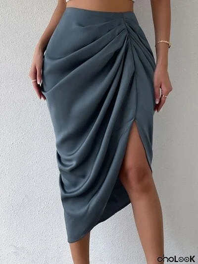 Ruched Slit High Wiast Skirt