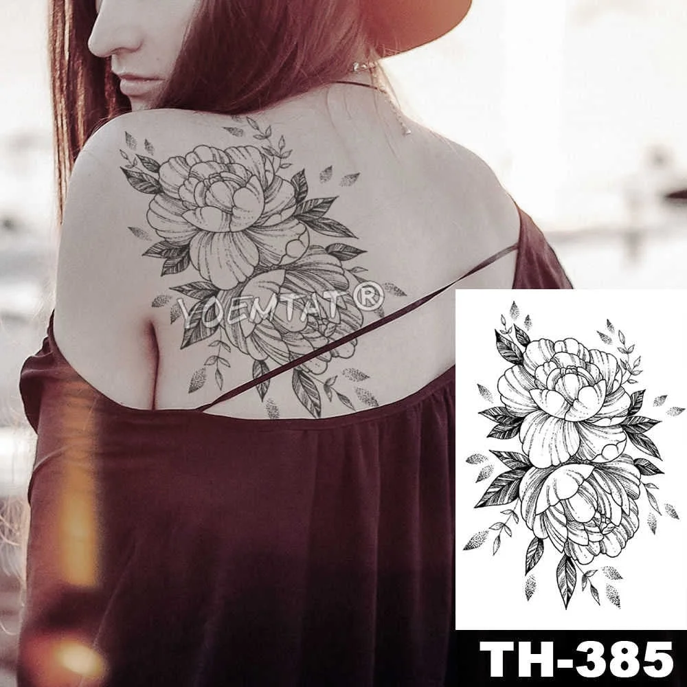 Heart shaped Clock Jewel Rose Waterproof Temporary Tattoo Sticker Black Arm Back Flowers Big Tatto Body Art Fake Tatoo For Women