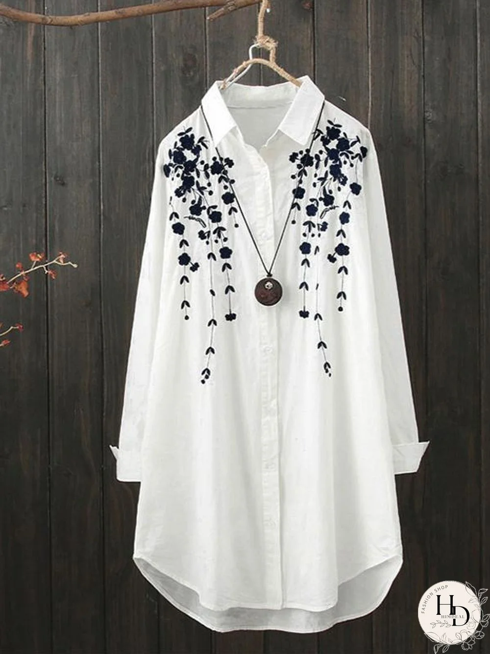 Printed Long Sleeve Lapel Baggy Shirt