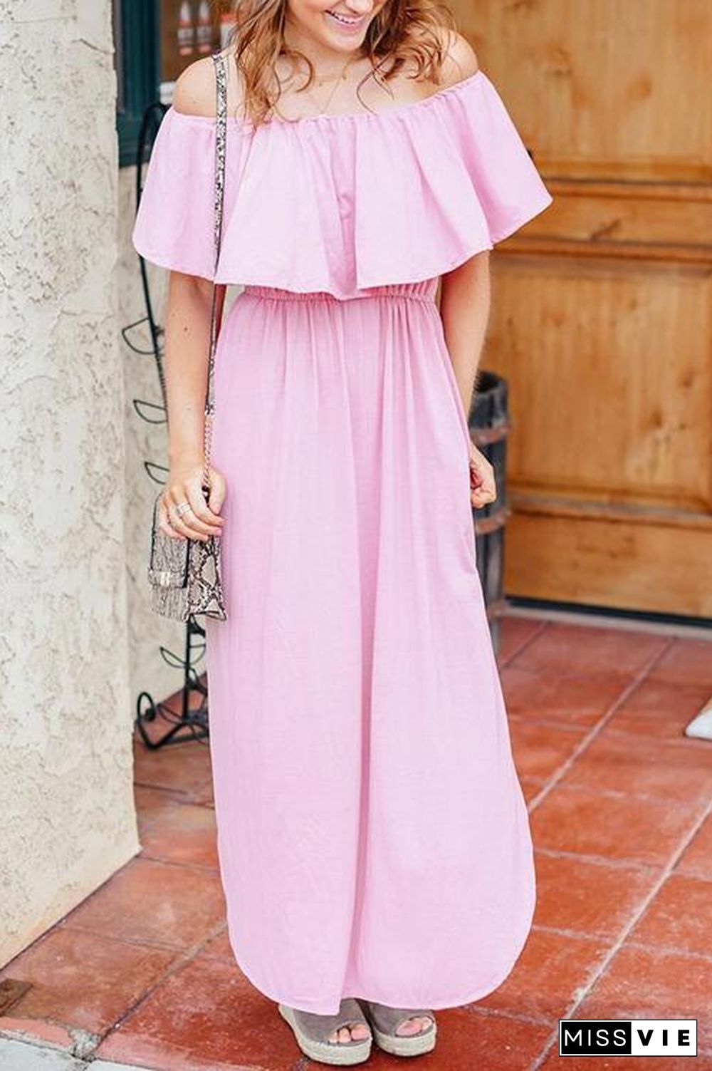 Off Shoulder Side Slit Maxi Dress