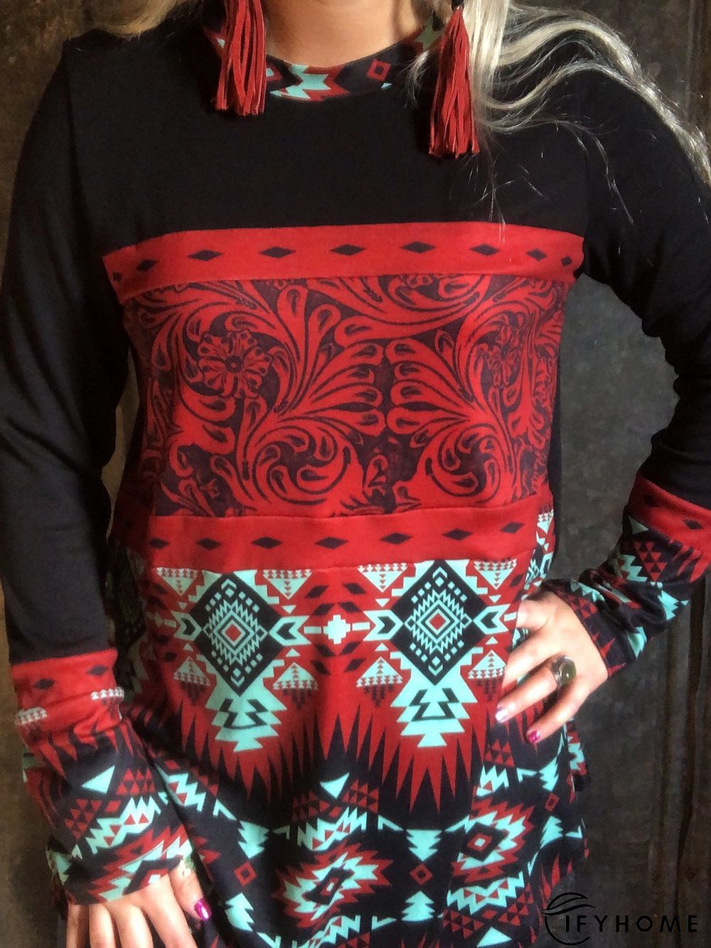 Vintage Crew Neck Printed Long Sleeve shirt & Tunic Top | IFYHOME